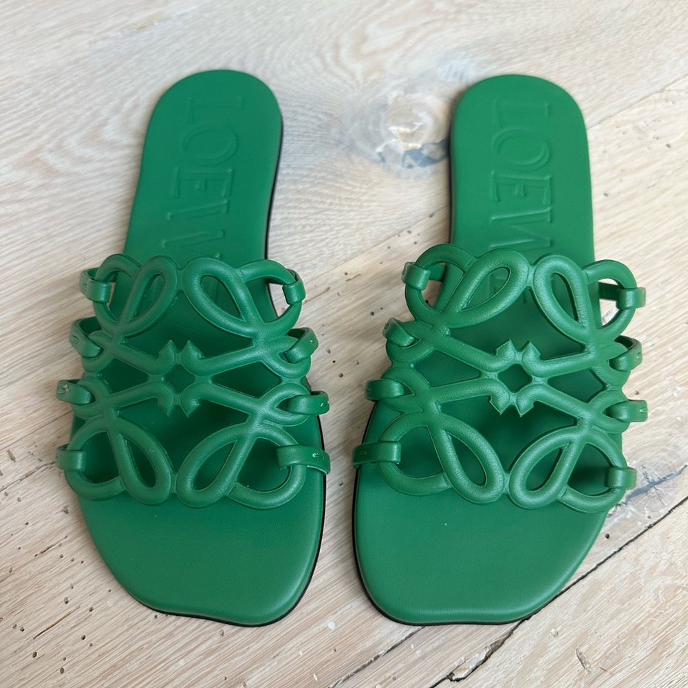 Loewe Petal Anagram Emerald Green Slide Sandals